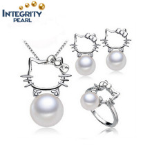 Fashion Pearl Jewelry Set Round Pearl Set AAA 6mm Cute Cat Fashion Necklaces Pearl Set